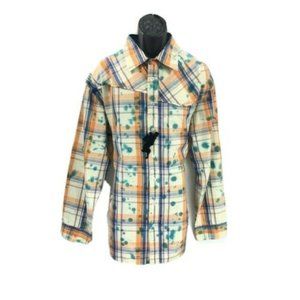 A Tiziano Men's Shirt Royal Blue Cream Orange Green Vintage Long Sleeve Size 2XL